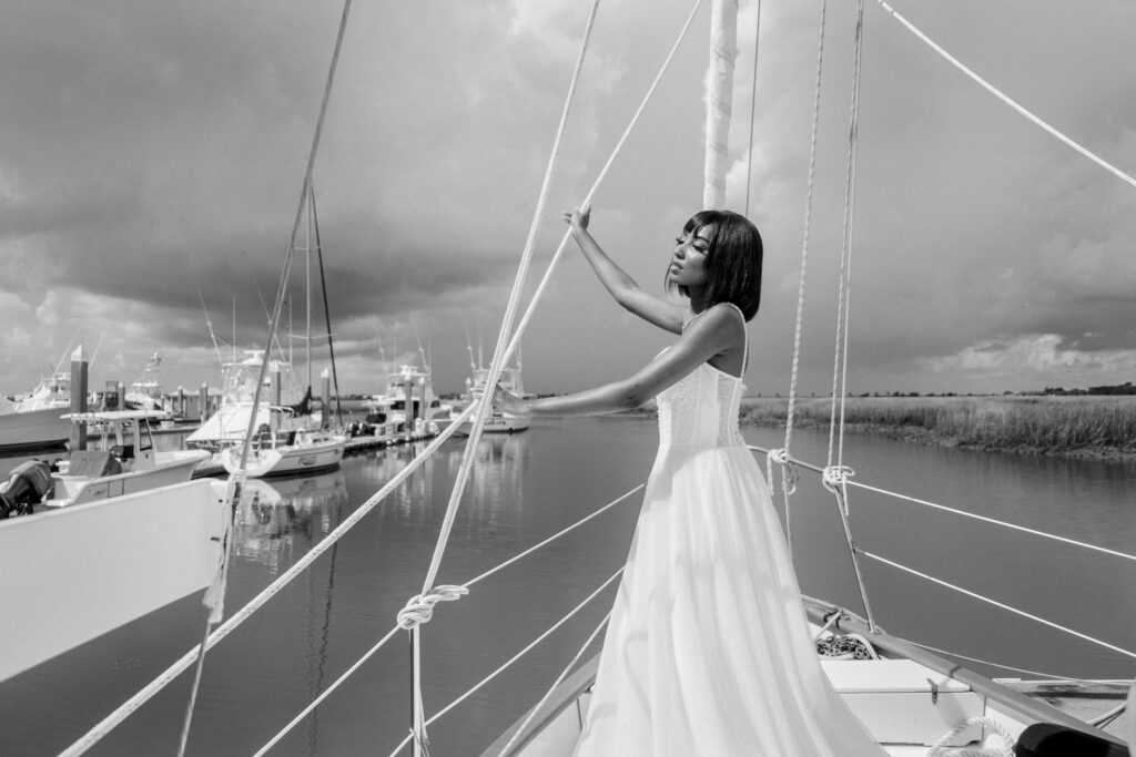 bridal editorial charleston sc sailboat bridal portrait inspo, bridal editorial inspo, charleston wedding photographer