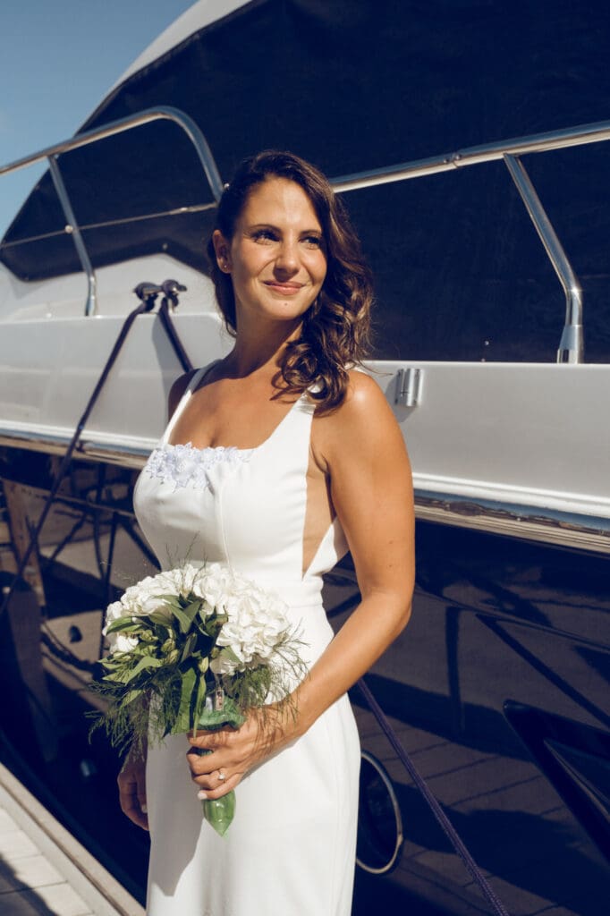 charleston documentary wedding photographer candid bride portrait on boat