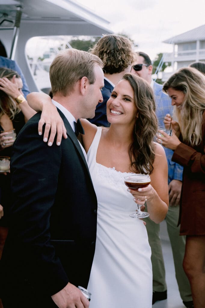 charleston documentary wedding photographer candid couple on boat