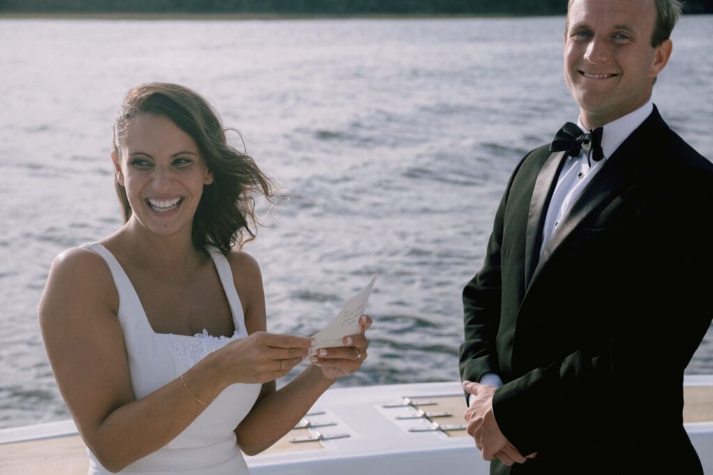 bride and groom vows on boat