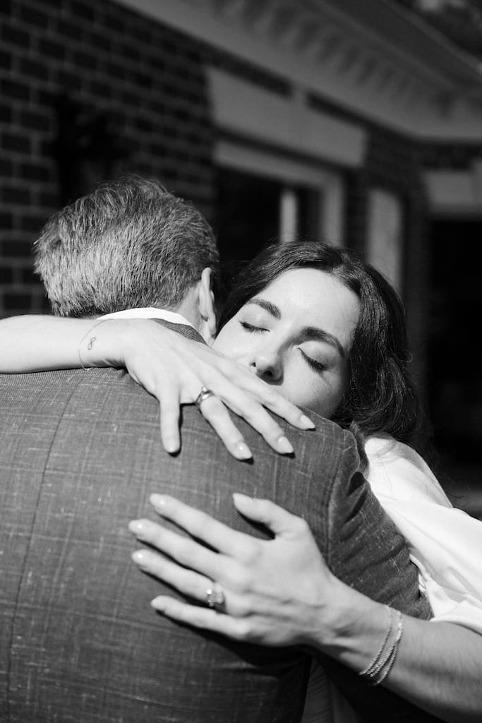 first look with dad black and white photo